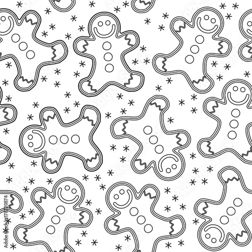 Black and white Christmas ginger breads vector seamless pattern