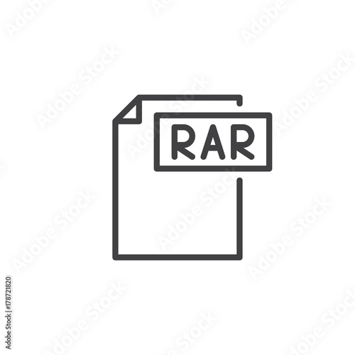 Rar format document line icon, outline vector sign, linear style pictogram isolated on white. File formats symbol, logo illustration. Editable stroke