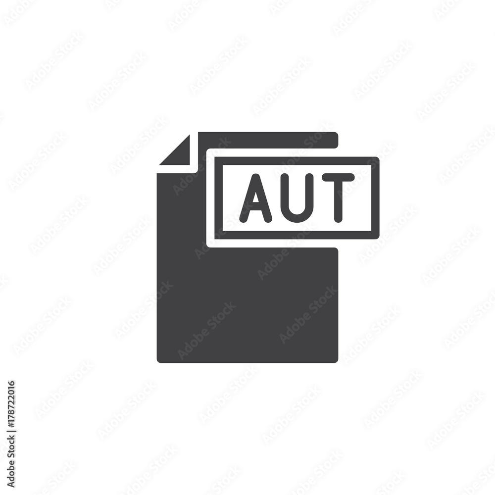 Aut format document icon vector, filled flat sign, solid pictogram isolated on white. File formats symbol, logo illustration. Aut format document icon vector, filled flat sign, solid pictogram isolated on white. File formats symbol, logo illustration.