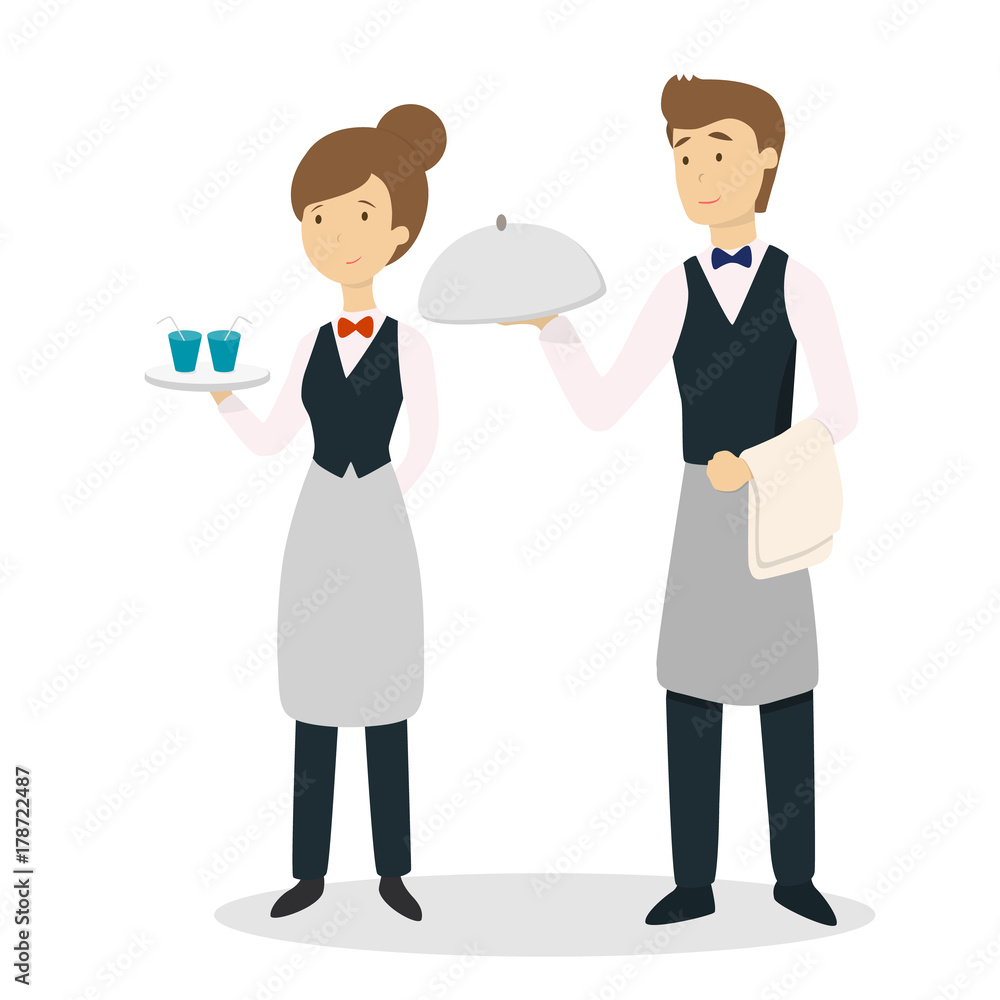 Isolated waiter couple.
