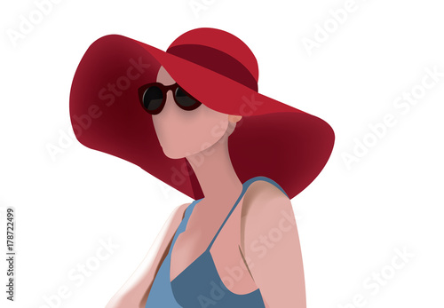 volto di donna con cappello rosso