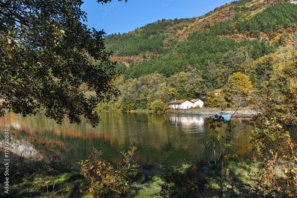 Autumn Landscape of Iskar River near Pancharevo lake, Sofia city Region, Bulgaria