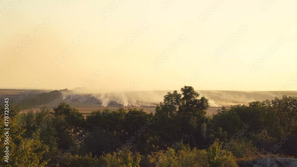 Beautiful landscape with smoke from fire. 4K Beautiful landscape with smoke from fire. 4K