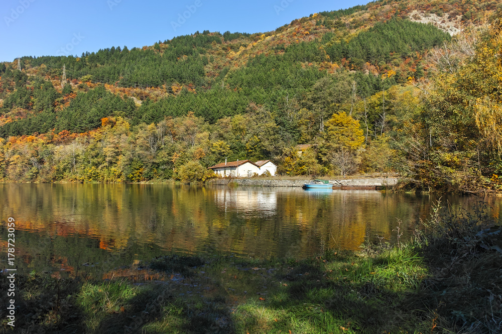 Amazing Autumn Landscape of Pancharevo lake, Sofia city Region, Bulgaria