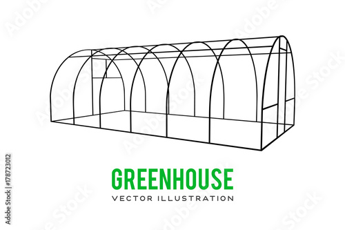 Greenhouse construction frame. Hothouse building object. Warm house Vect illustration. Glasshouse concept image
