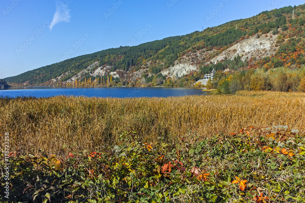 Amazing Autumn Landscape of Pancharevo lake, Sofia city Region, Bulgaria