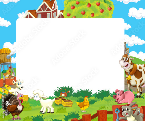 cartoon scene with farm animals - frame for different usage - illustration  for children Stock Illustration | Adobe Stock