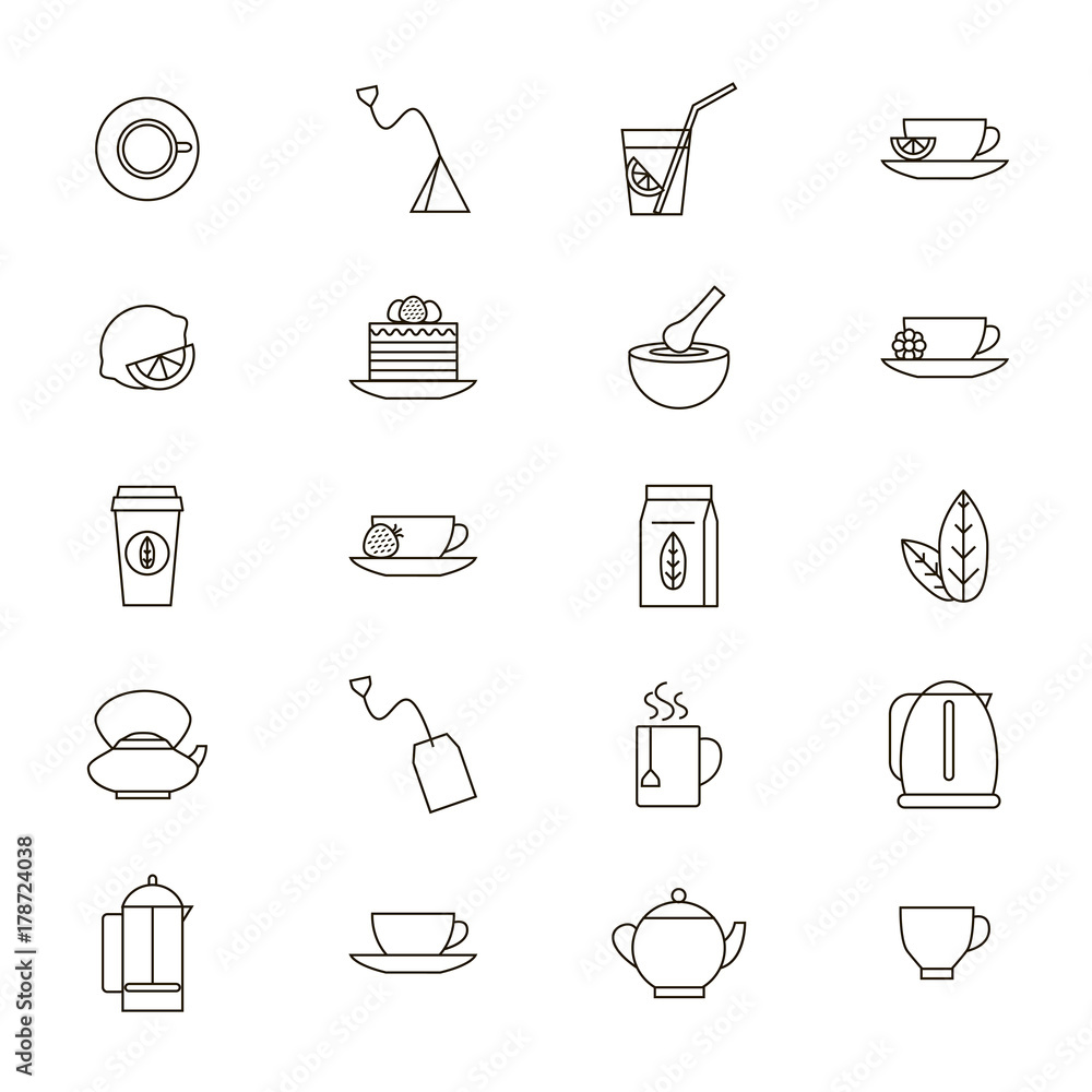 Tea Related Black Thin Line Icon Set. Vector Tea Related Black Thin Line Icon Set. Vector