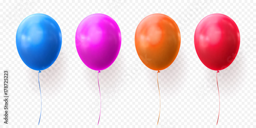 Colorful balloons vector on transparent background. Glossy realistic glossy baloons for Birthday party illustration or greeting card design element