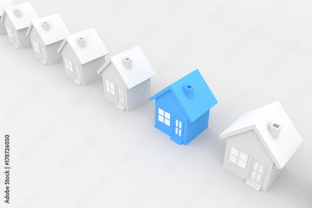 Blue and white house, on white background. 3D Rendering. Blue and white house, on white background. 3D Rendering.
