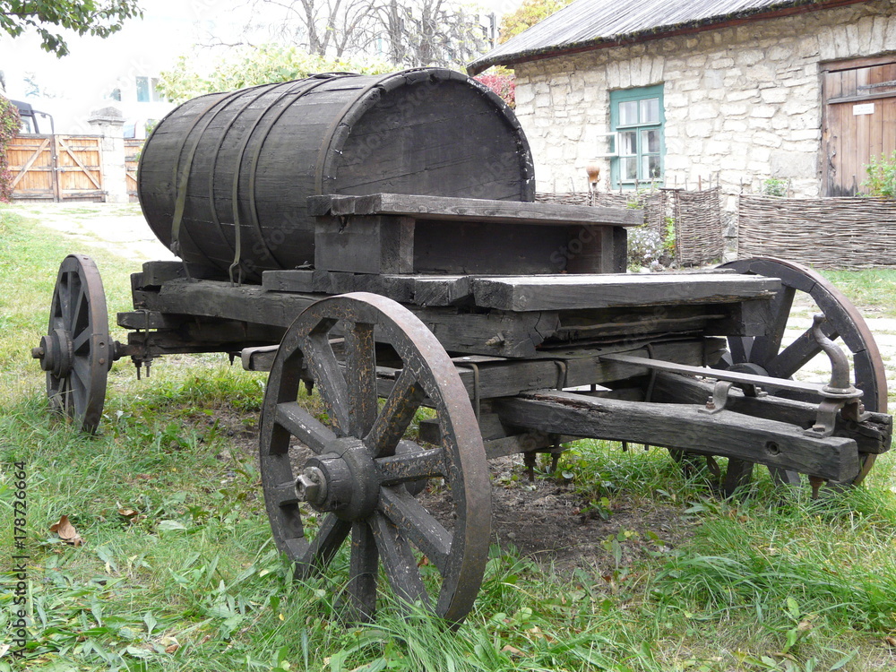 A barrel on wheels