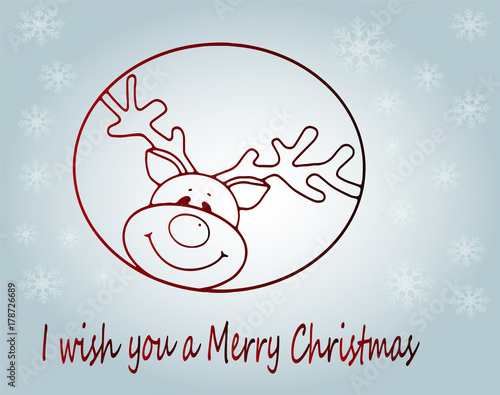 Cute Christmas card - Christmas reindeer and snow - Merry Christmas