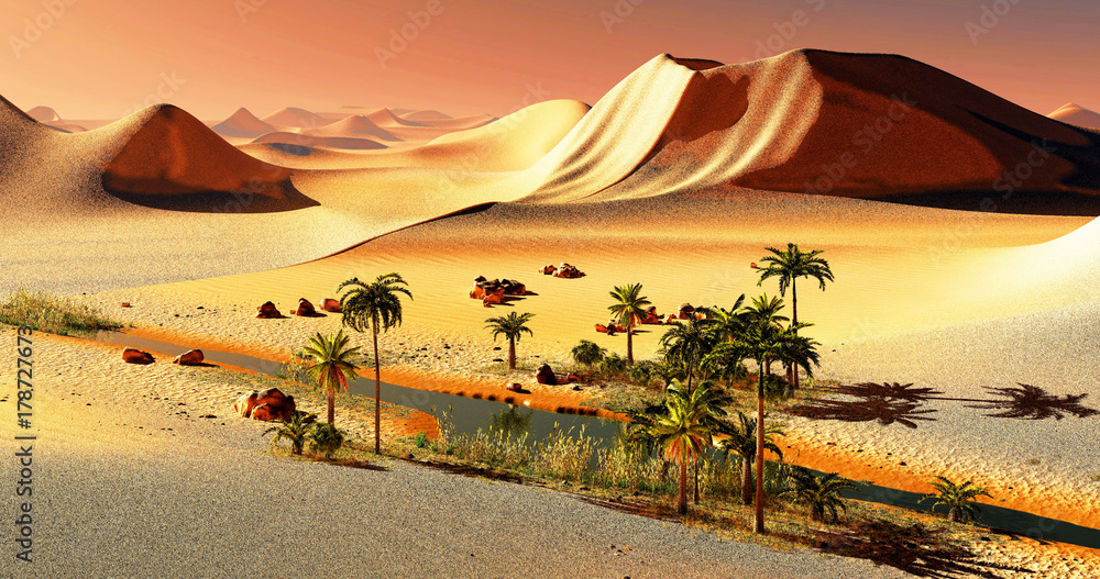 Beautiful Natural Background African Oasis 3d Rendering Stock イラスト Adobe Stock