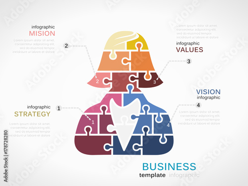 Business Woman infographic template with avatar symbol made out of jigsaw pieces