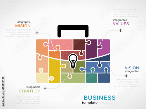 Business infographic template with suitcase symbol made out of jigsaw pieces