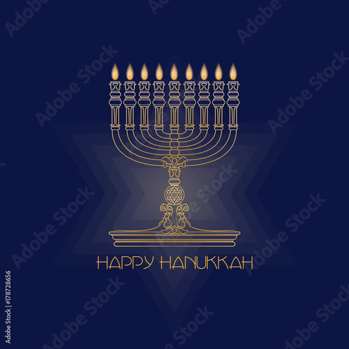 Happy Hanukkah. Jewish holiday Hanukkah greeting card.