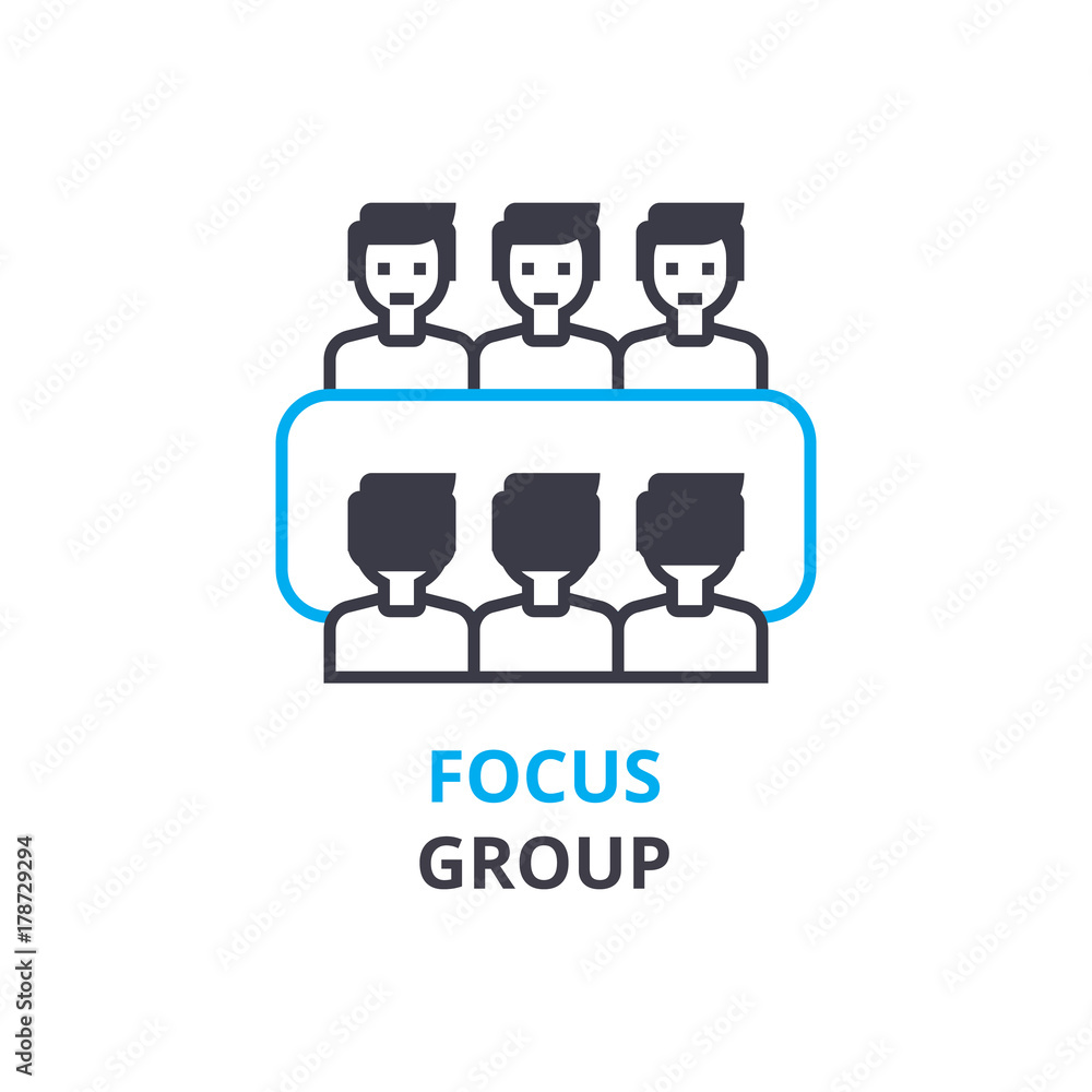 Focus group concept , outline icon, linear sign, thin line pictogram