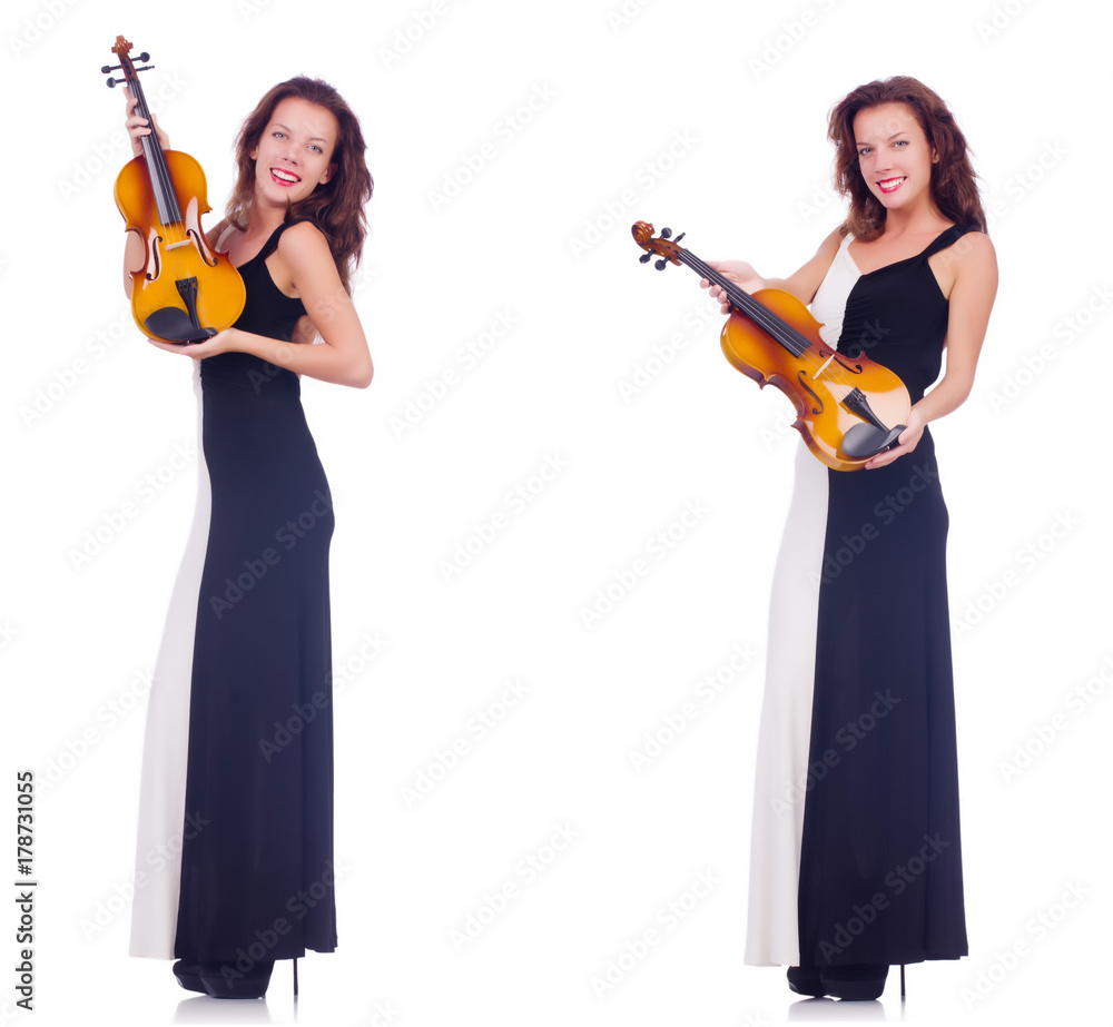 Woman playing violin isolated on white background Woman playing violin isolated on white background