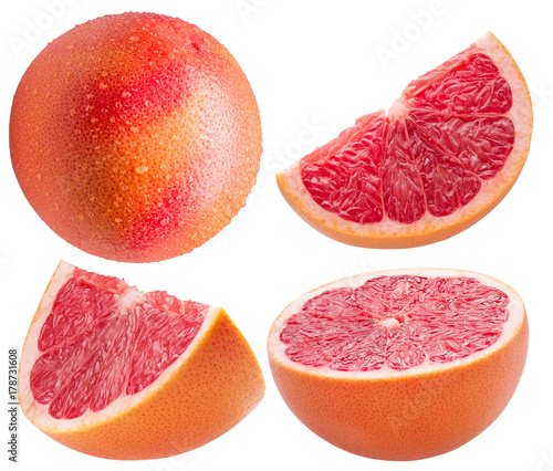 collection of grapefruit slices isolated on a white background