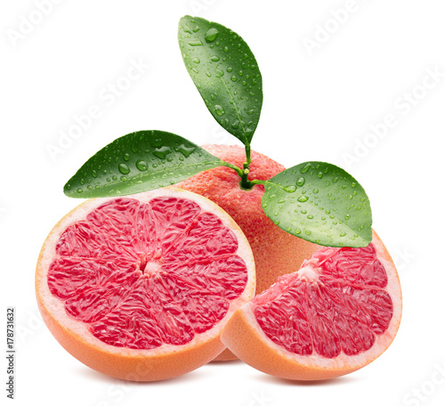 grapefruits with slices isolated on a white background