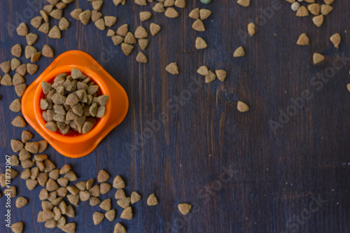 Top view of dry pet food in...