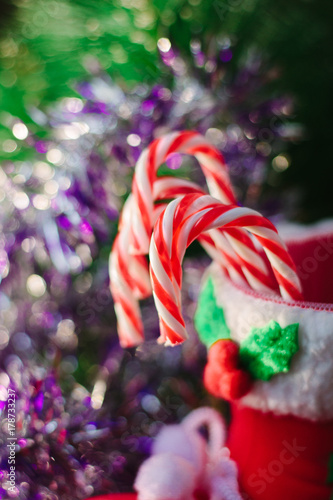 Beautiful christmas candy canes as christmas background.