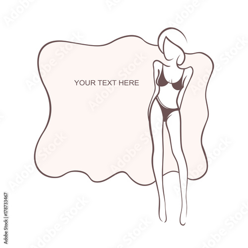 Sexy fitness figure of a girl in the evening dress. Intimate sexy lady, model in a pose. Lovely elastic ass bikini zone. Drawn graphics for design, background