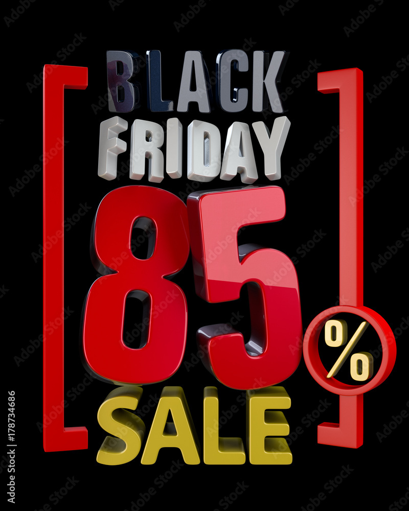 BLACK FRIDAY SALE 85 % SALES word on black background illustration
