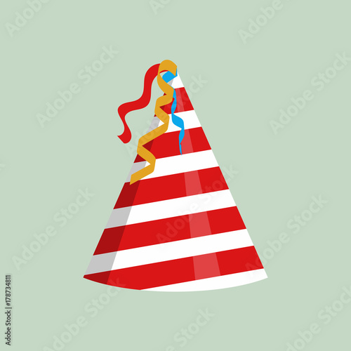 Red party hat with white circles. Accessory, symbol of the holiday.