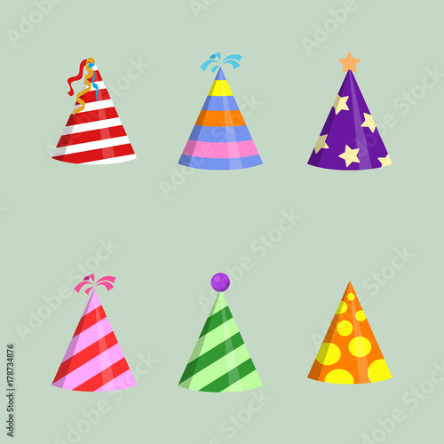 Party hat cone with white circles collection. Accessory of the holiday.