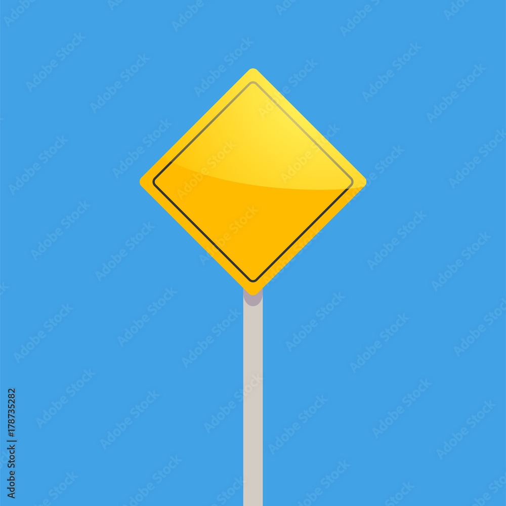 Road sign yellow on a blue background. With space for text or icons