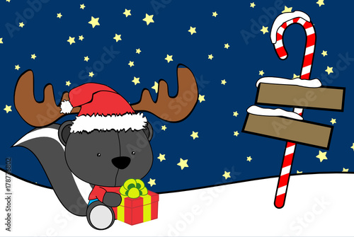 cute baby skunk cartoon xmas background in vector format very easy to edit