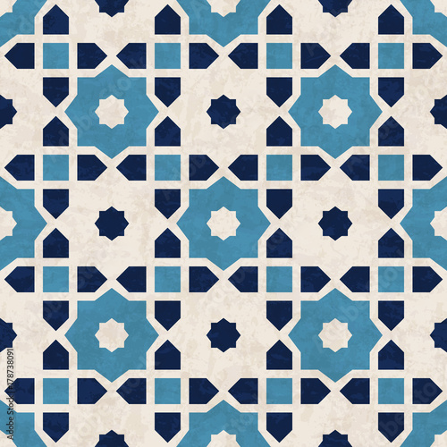 Abstract geometric mosaic pattern, marbled tiles in Moorish style, textured seamless vector illustration photo