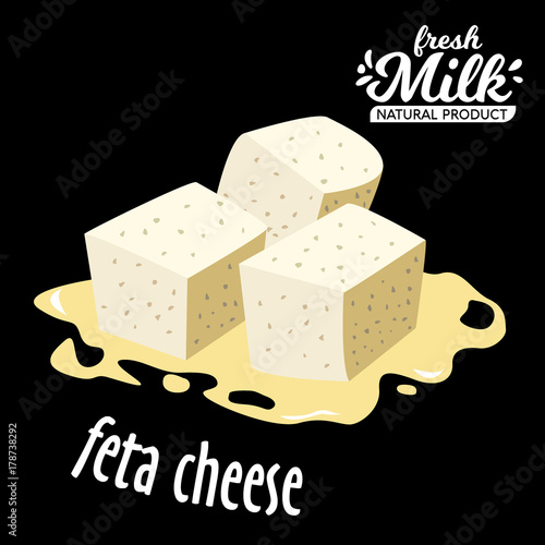 vector diced feta cheese icon isolated on black background.