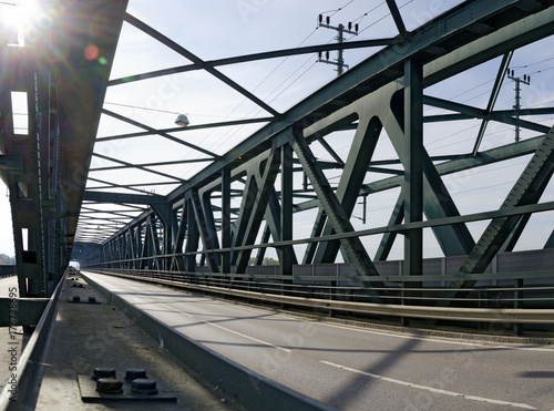 Steel road bridge with lane