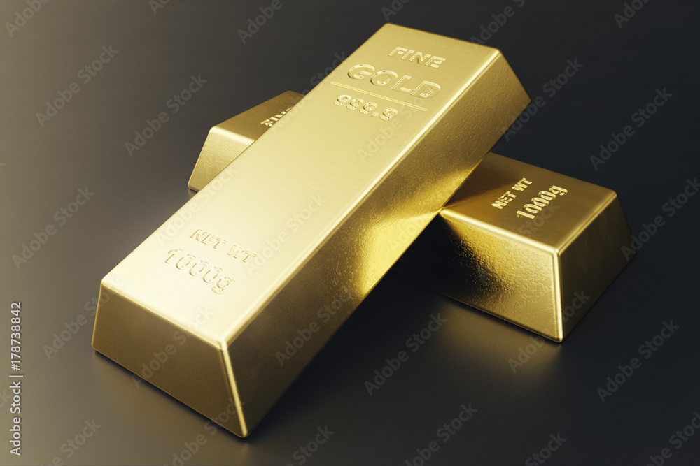 Stack close-up Gold Bars, weight of Gold Bars 1000 grams Concept of wealth and reserve. Concept of success in business and finance, 3d rendering