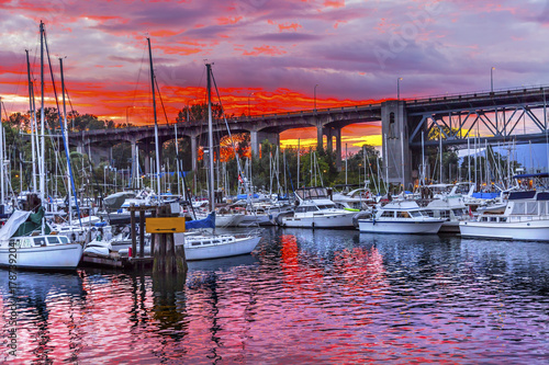 Sunset Granville Island Burrard Street Bridge Vancouver British Columbia Canada photo