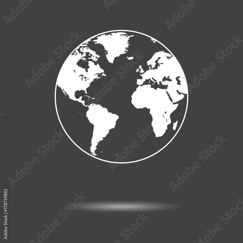 World icon - simple flat design of globe isolated on grey background, vector