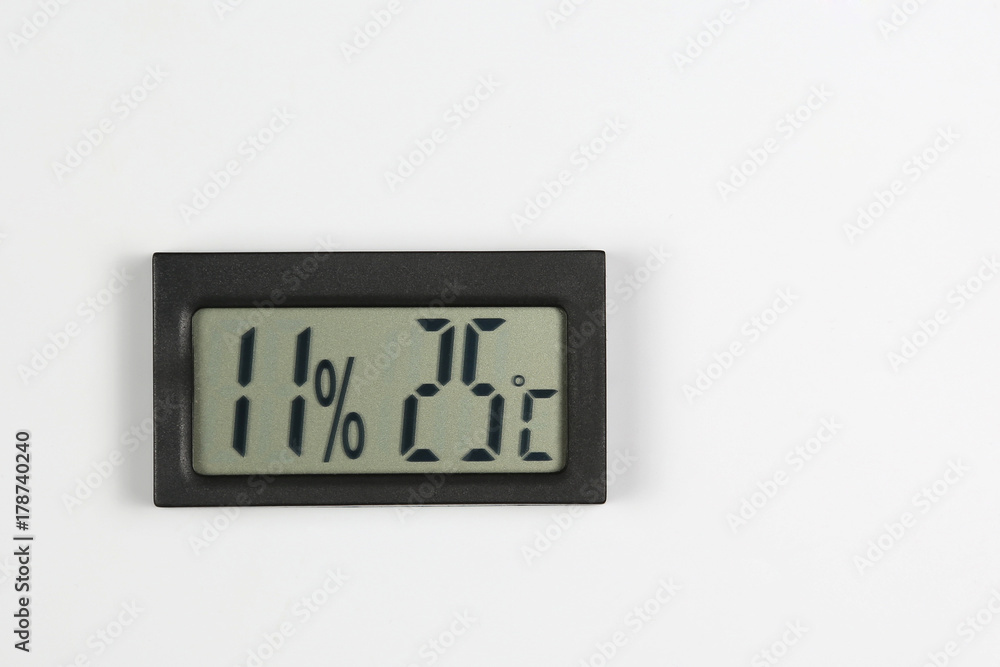 electronic humidity meter and temperature on white background. electronic humidity meter and temperature on white background.