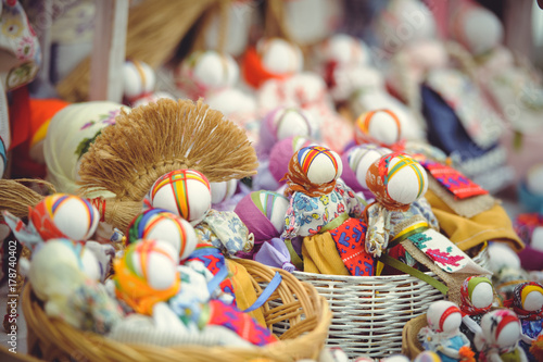 sale of dolls souvenirs in folk costumes of Ukraine