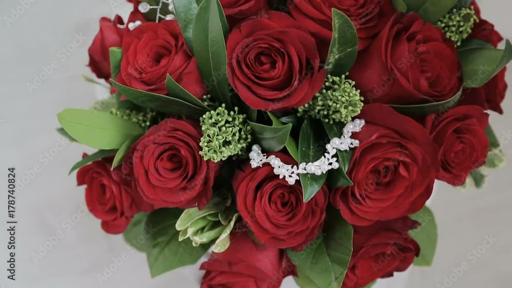 Bridal bouquet in an interior room, Bride's bouquet, camera movement along Bridal bouquet in an interior room, Bride's bouquet, camera movement along