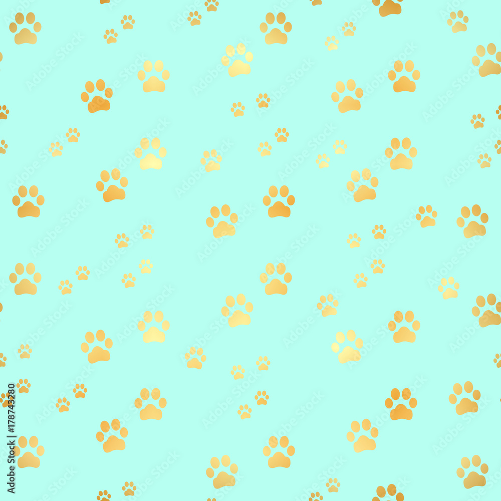 Gold Paw print seamless pattern. Seamless pattern of animal gold footprints. Dog paw print seamless pattern on gold background Gold Paw print seamless pattern. Seamless pattern of animal gold footprints. Dog paw print seamless pattern on gold background