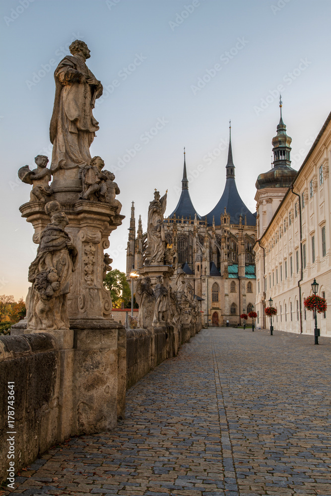 Kutna Hora.St. Barbara's Church  and the street along the Jesuit College.UNESCO world heritage site, Czech Republic.