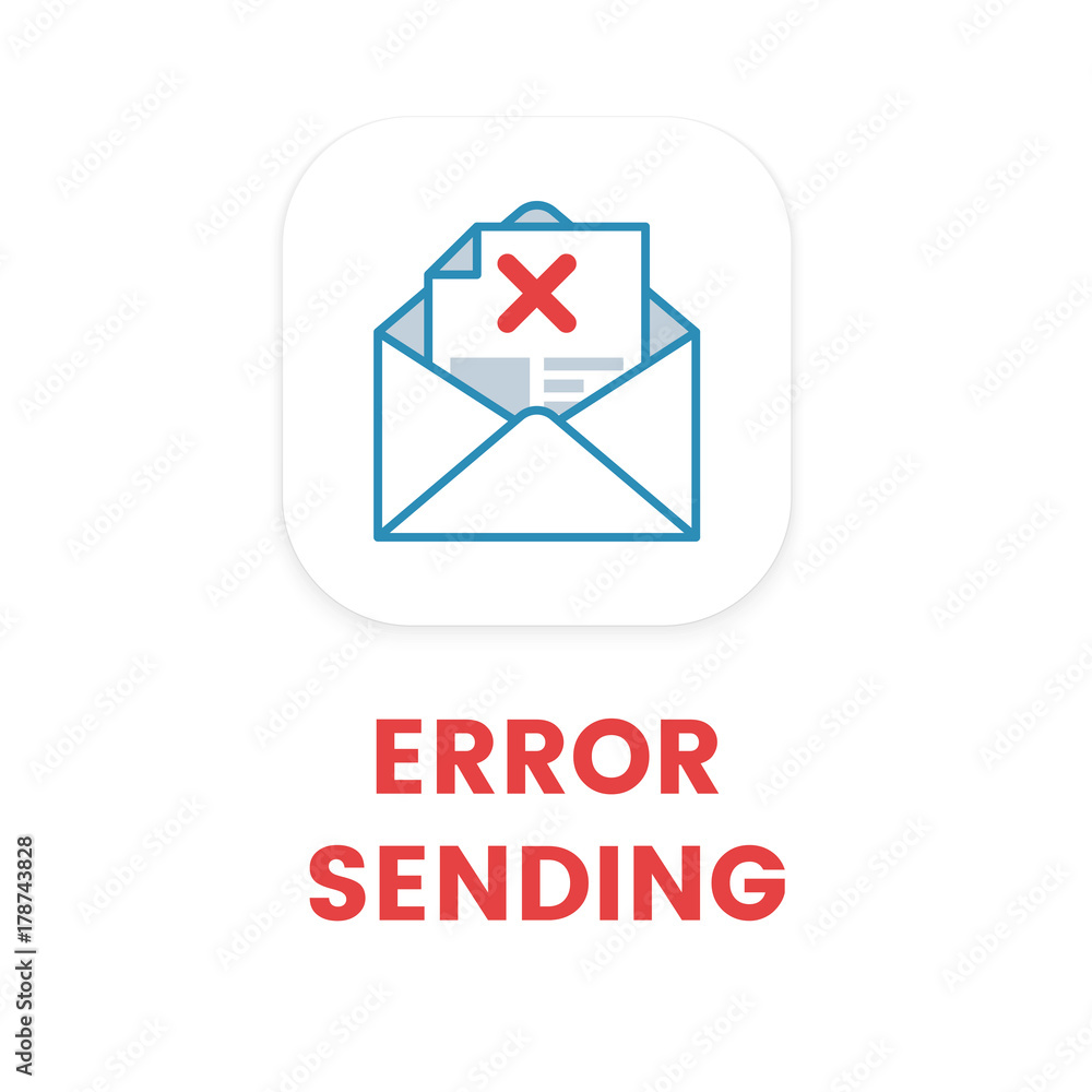Email error sending flat illustration. Email not verified concept. Envelope email logo or icon design. Process of email sending. Text message error Email error sending flat illustration. Email not verified concept. Envelope email logo or icon design. Process of email sending. Text message error