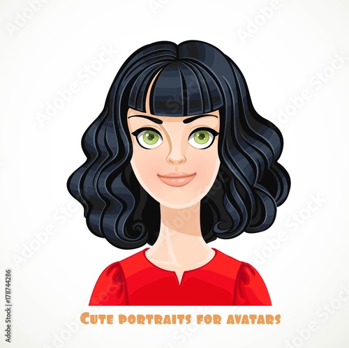 Cute young brunette woman in red portrait for avatar isolated on a white background