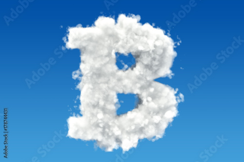 Bitcoin from clouds in the sky. 3D rendering