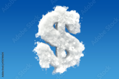 Dollar symbol from clouds in the sky. 3D rendering