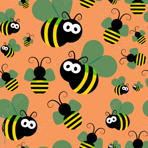 Bee seamless pattern.Honey flying bee