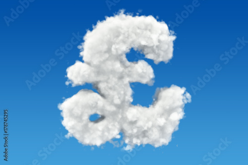 Pound sterling symbol from clouds in the sky. 3D rendering