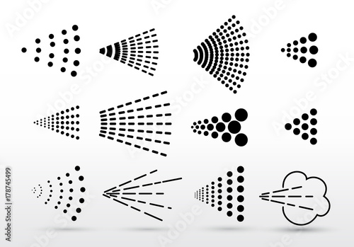 Spray icons big set. Simple black clouds with shadow. Vector illustration. Isolated on white background
